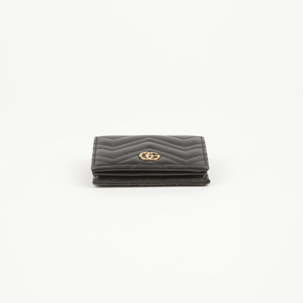 Black Matelassé Leather Gg Marmont Card Case Wallet - Picture 9 of 10